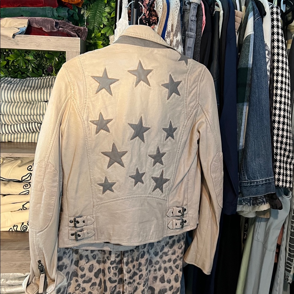 Free People X Mauritius Christy Star Rainbow leather moto jacket Small 6 Bomber - Picture 10 of 10